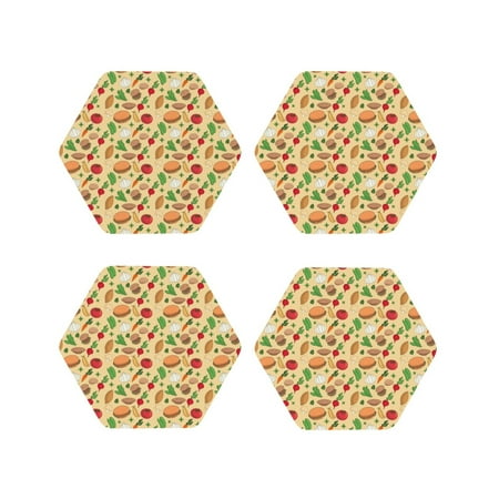 

Tebeau Herb Of Burger Print Set of 4 Leather Drink Coasters Round Cup Mat Pad for Home and Kitchen Use 4 -Hexagon
