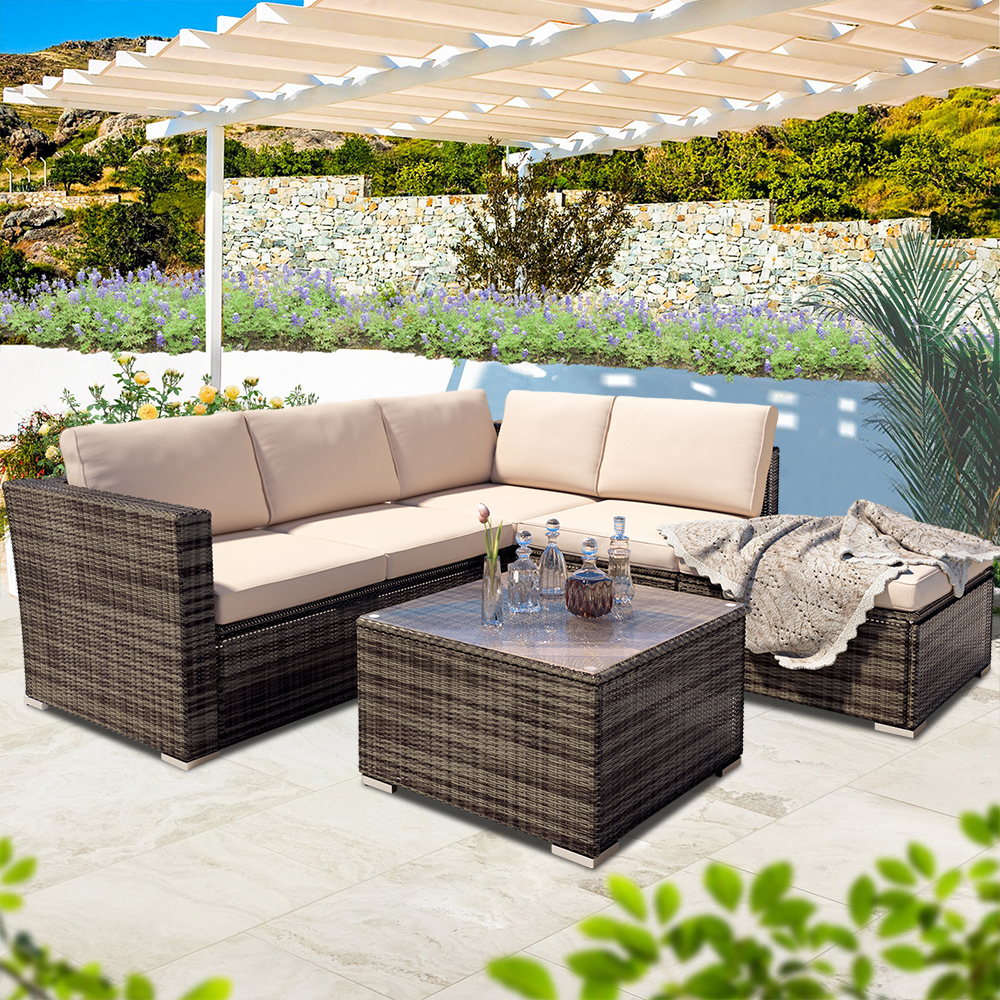 Patio Furniture Sofa Set, 4 Piece Outdoor Sectional Sofa Set with Wicker Chair, Loveseats, Ottoman, All-Weather Wicker Furniture Conversation Set with Cushions for Backyard, Porch, Garden, Pool, L3551 - image 1 of 11