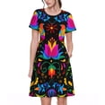 thumbnail image 1 of Easygdp Mexican Flower Traditional1 para Vestido Transpirable de Mujer, Vestido Suelto de Manga Corta con Pliegues y Bolsillos para el Verano, 1 of 6