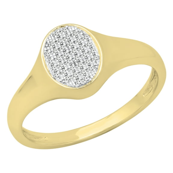 Dazzlingrock Collection Round White Diamond Micropave Oval Shape Engagement Ring for Women (0.12 ctw, Color I-J, Clarity I1-I2) in 18K Yellow Gold, Size 8.5