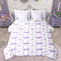 Homewish Princess Bowknot Girl Bedding Comforter Set, Kawaii Pink Butterfly King Bedding Sets, Cartoon Ribbon Bow Reversible Bed Sheets, Ultra Soft Bedroom Decor