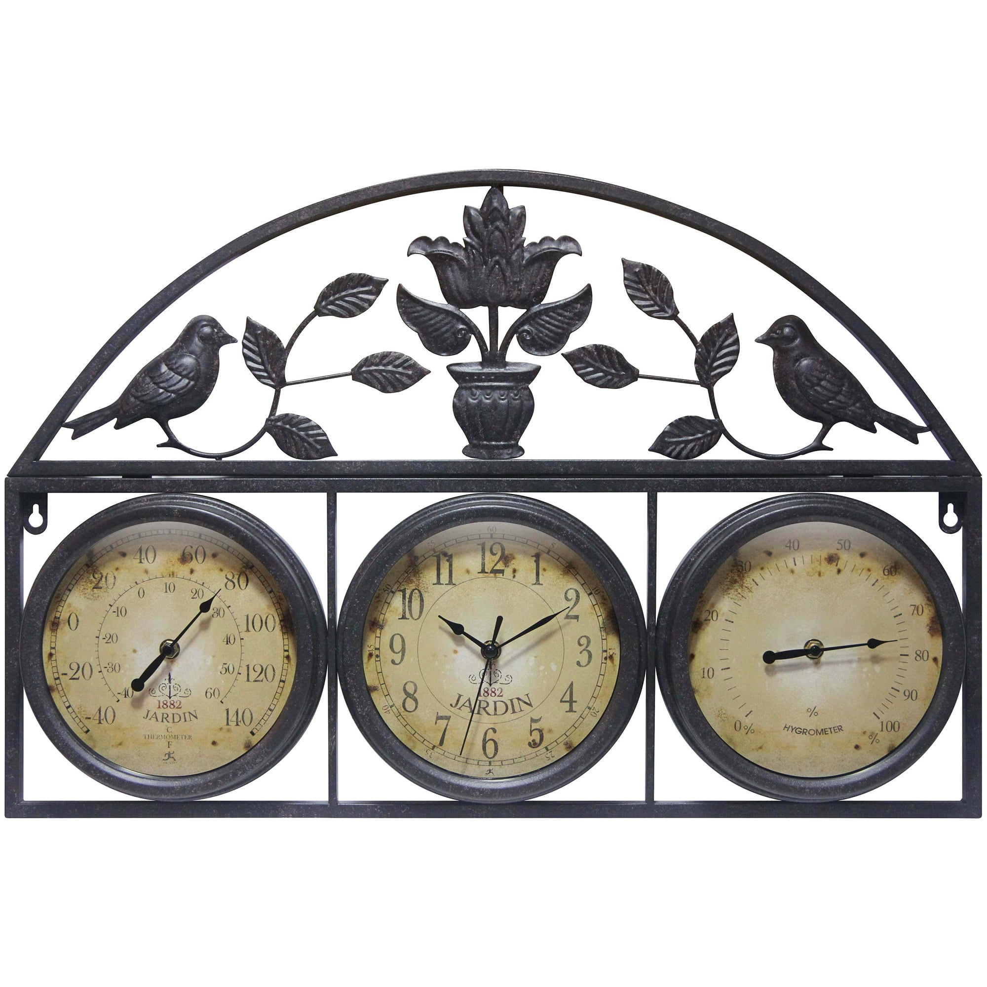 Infinity Instruments Jardin Indoor/Outdoor Clock/Thermometer/Hygrometer, Brown, 26 x 17.25