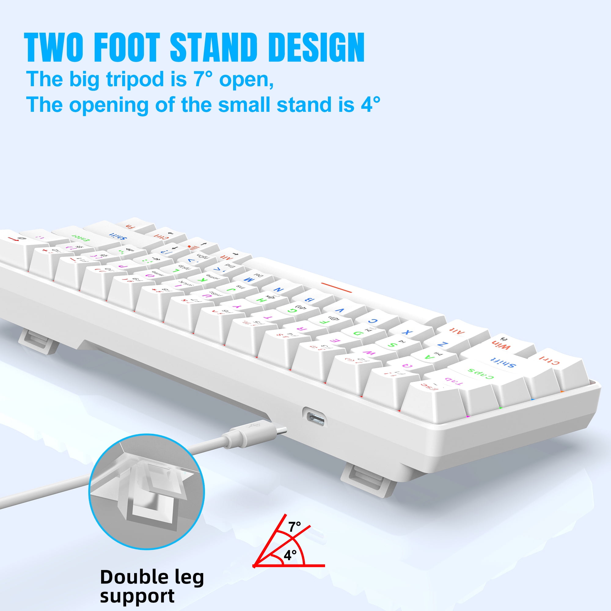 UHM 60% Wired Mechanical Gaming Keyboard,RGB Backlit Mini Keyboard with Blue Switch/Multimedia Keys,Waterproof Small Ultra-Compact 61 Keys Keyboard for PC/Mac Gamer,Typist,Travel,White
