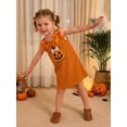 thumbnail image 3 of Cjfdfy Toddler Baby Girls Halloween Outfit Dress Pumpkin Ghost Corduroy Embroidery Sleeveless Bow Decor A-line Stripe Dress Cute My First Halloween Fall Winter Outfit 6M-4Y, 3 of 9
