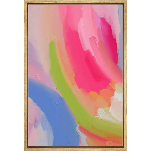 IDEA4WALL Framed Canvas Print Vibrant Hot Pink Pastel Watercolors Geometric Abstract Wall Art Modern Artwork Decor Boho Minimalism Relax/Zen for Living Room, Bedroom - Natural 16"x24"