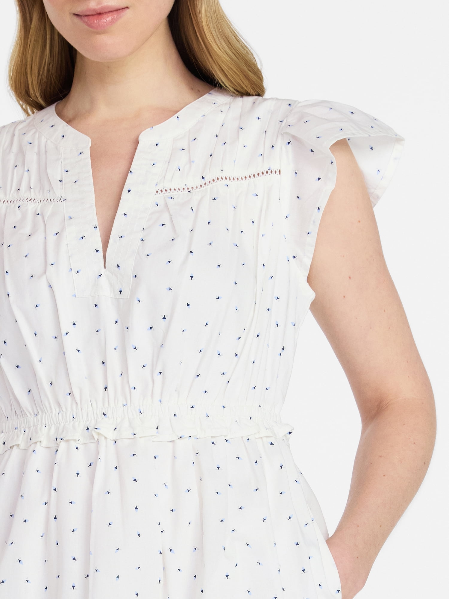 Time and Tru Women's Cotton Flutter Sleeve Mini Dress, Sizes XS-XXXL