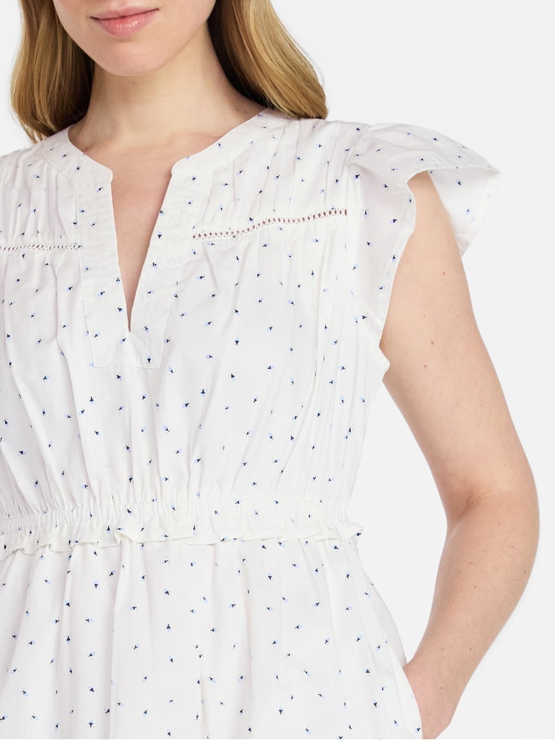 Time and Tru Women's Cotton Flutter Sleeve Mini Dress, Sizes Xs-xxxl