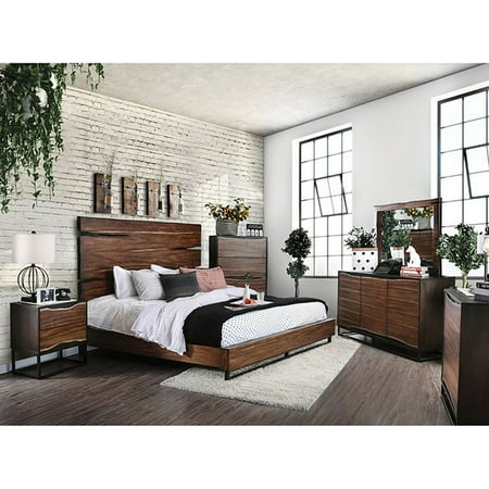 Contemporary Dark Walnut Finish Bedroom Furniture 4pc California King Size Set