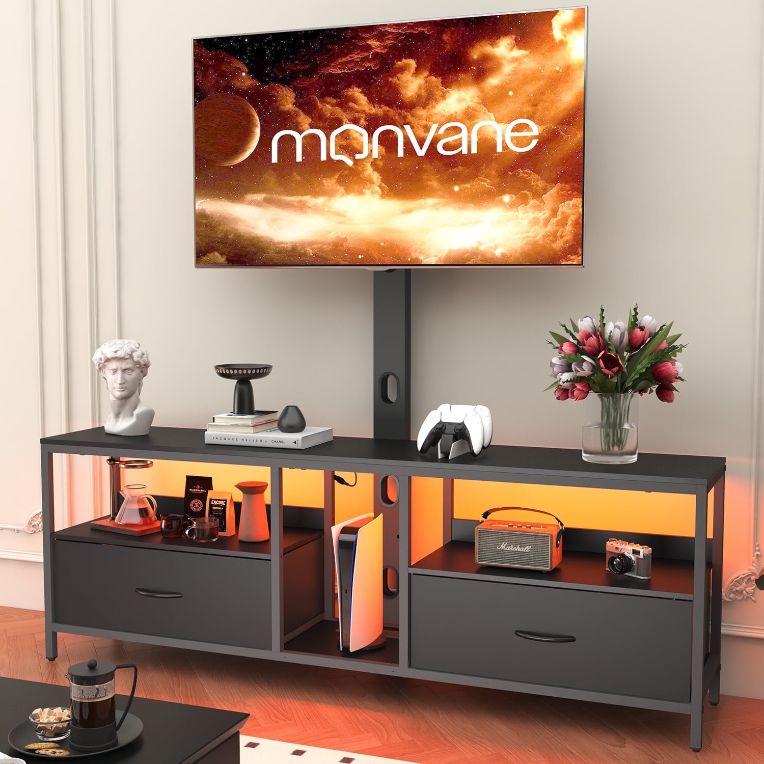 BEHOST TV Stand with Mount and Fabric Drawers for 65" TV photo 1