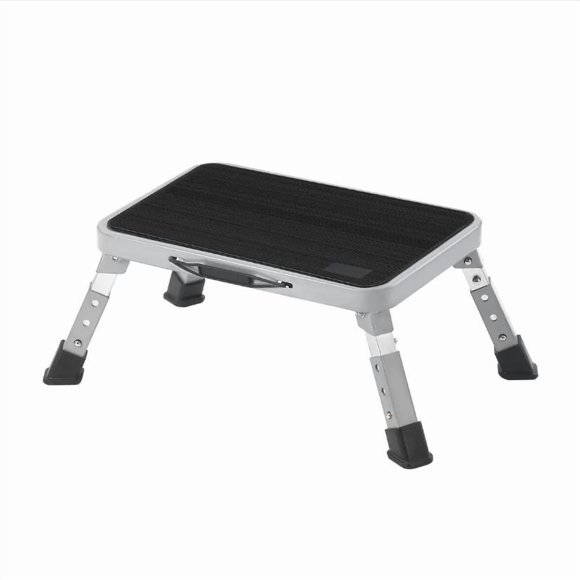 Taburete plegable con plataforma ajustable y superficie antideslizante, con almohadillas de goma gruesas para uso como taburete para adultos o niños en cocinas y dormitorios (gris)