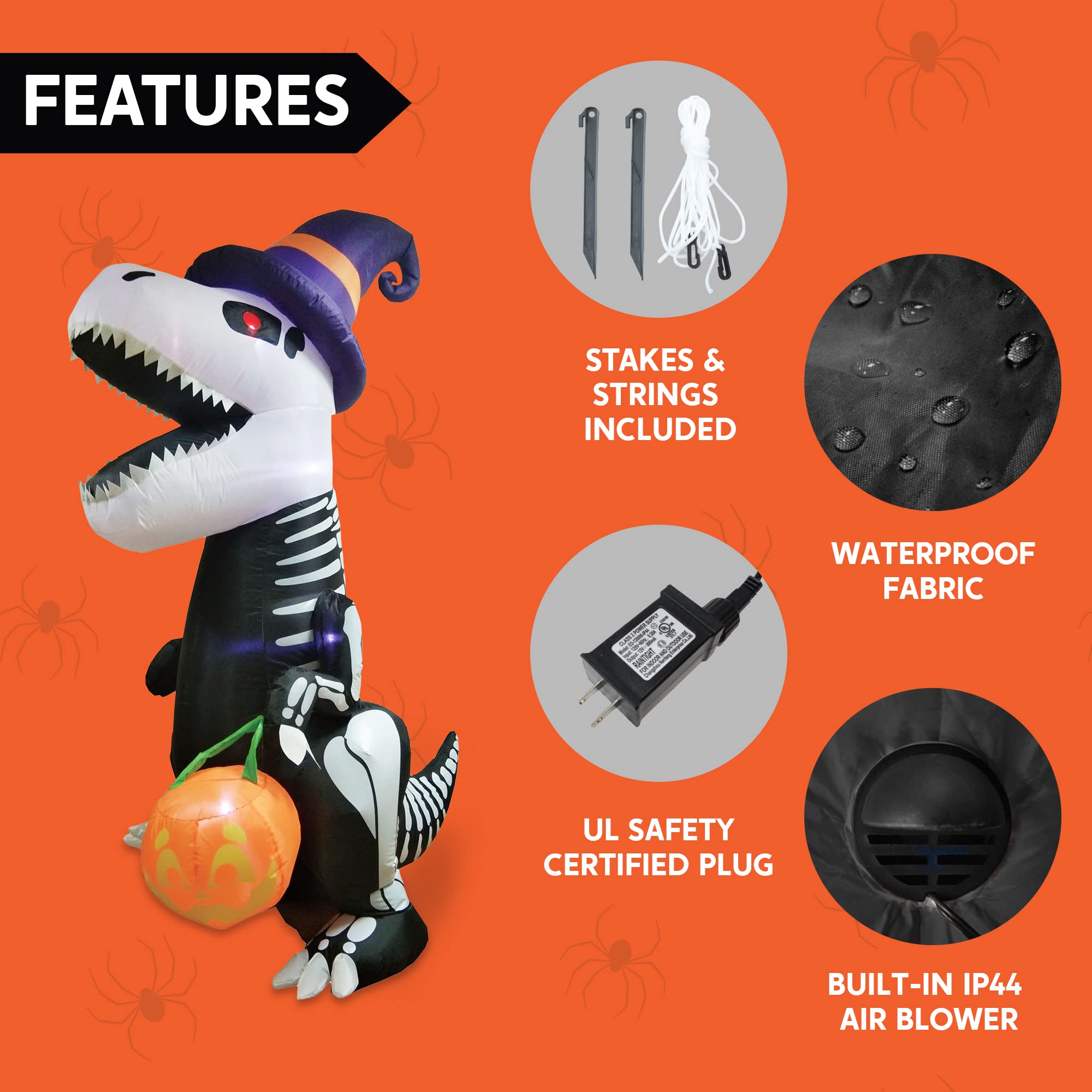 Joyfy 8-Foot Halloween Inflatable Skeleton Dinosaur with LED Lights photo 2