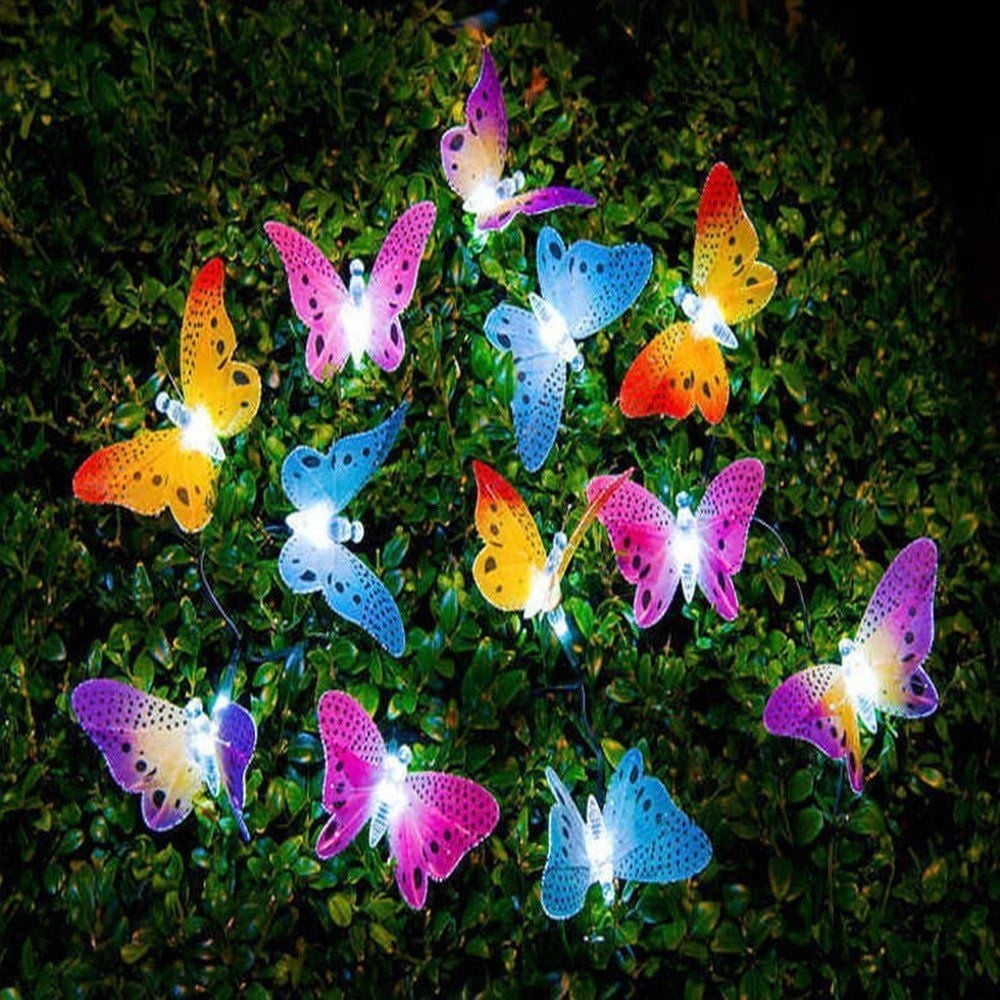 Solaire Alimenté String Lights forme de papillon 12-DEL Fibre Optique Fée Feux 