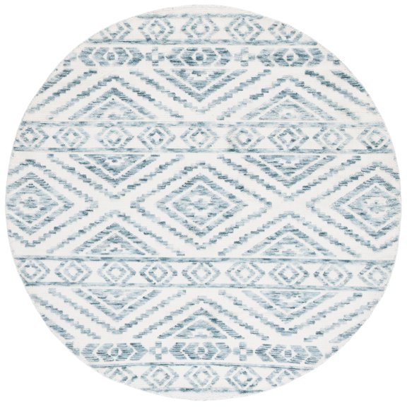 SAFAVIEH Audrey Barbara Geometric Area Rug, Ivory/Blue, 6' x 6' Round