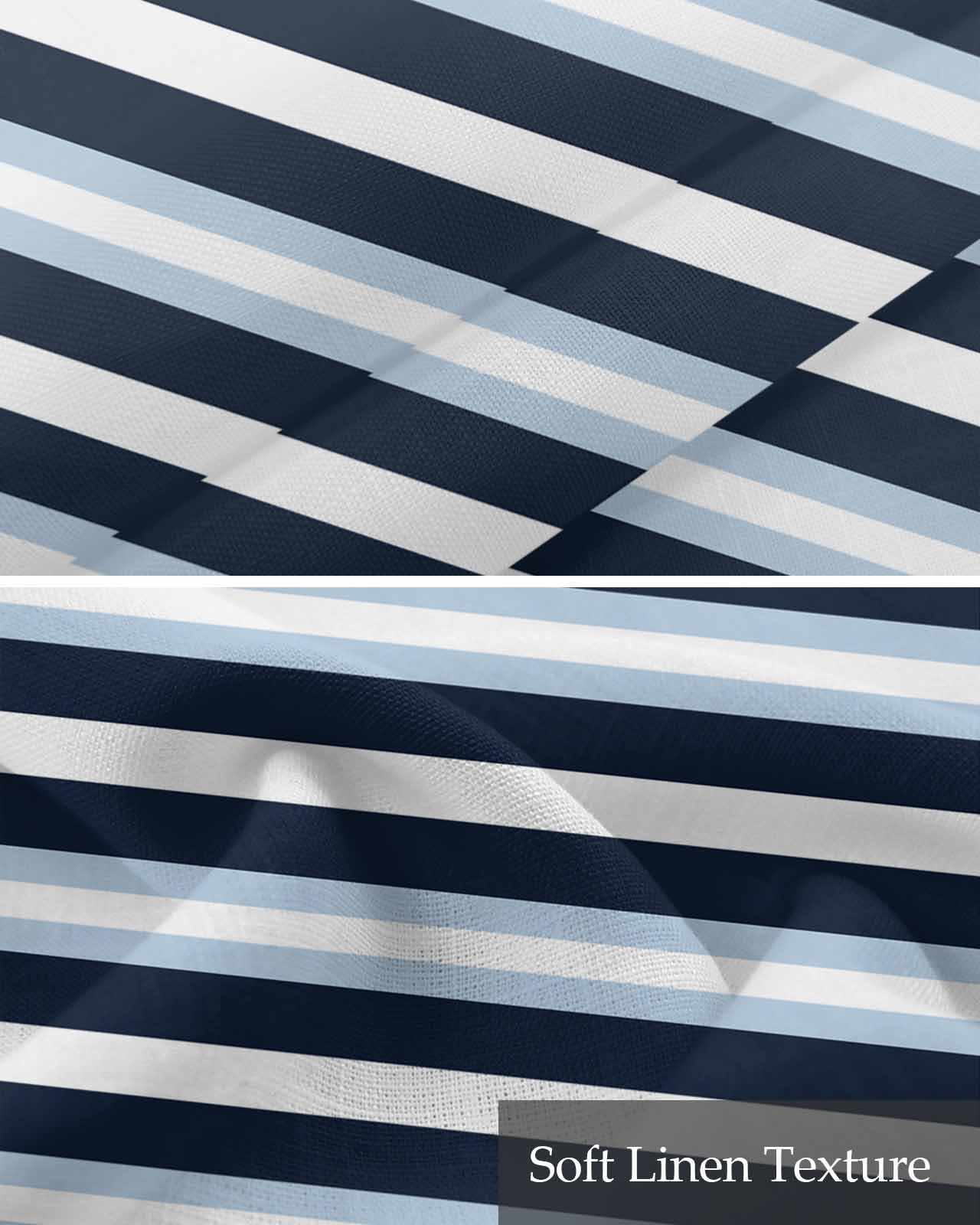 Blue Navy Striped Kitchen Valances for Windows Farmhouse Linen Window Valance Curtain for Living Room Window Treatment Modern Ombre Abstract Lines Pattern Valance Rod Pocket Topper, 60 x 18 Inch