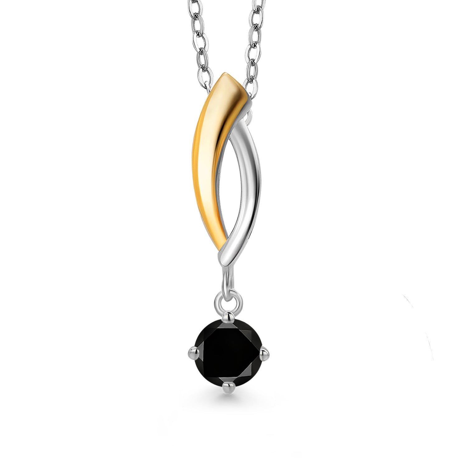 Gem Stone King 925 Silver and 10K Yellow Gold Black Diamond Pendant Necklace for Women | 0.37 Cttw | Gemstone April Birthstone | Round 4.5MM | With 18 inch Silver Chain