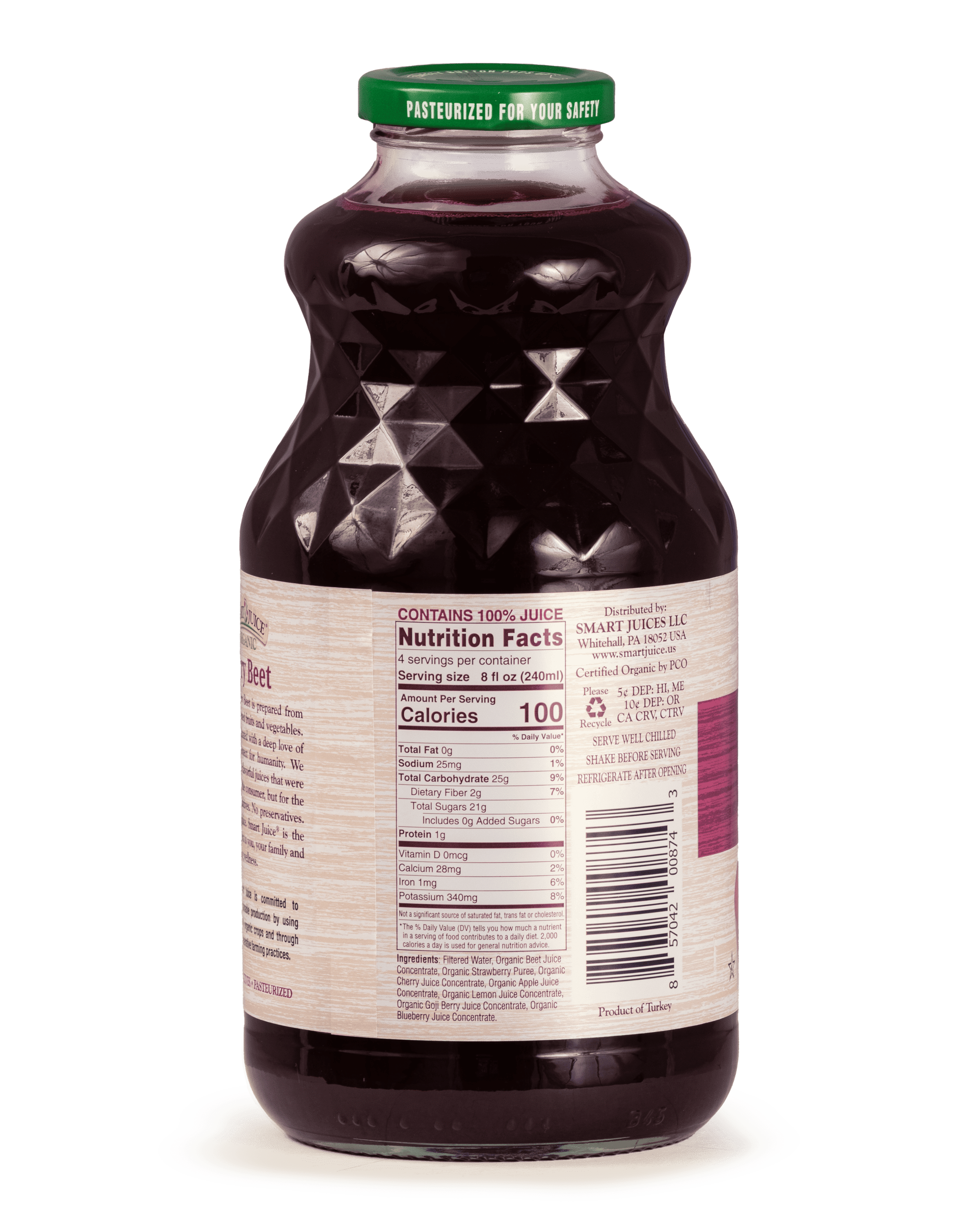 Smart Juice Organic Berry Beet Juice with Strawberry, Cherry, Blueberry, & Goji Berry – Shelf-Stable, 100% Juice – 32 fl oz, Pack of 6