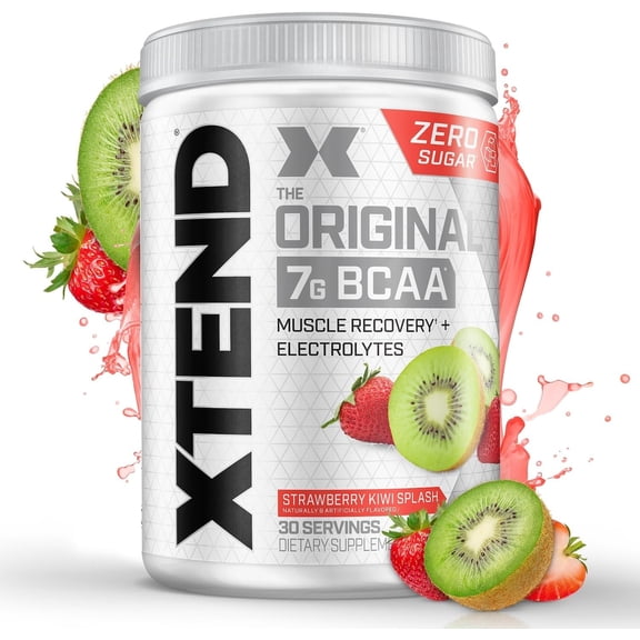 XTEND Original BCAA Powder, Sugar Free Post Workout Muscle Recovery Drink with Amino Acids and 7g BCAAs, Strawberry Kiwi Splash Flavor, 30 Servings