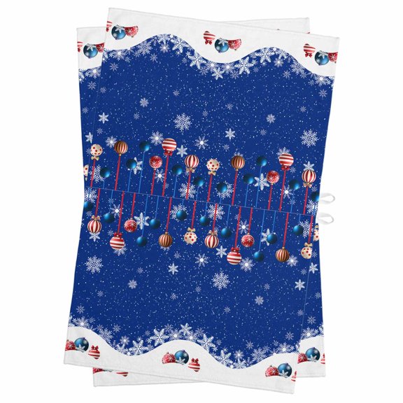 Blue Christmas Kitchen Towels Set of 2, Water Absorbent Dish Towel, Xmas Balls White Snowflake Decorative Hand Towels - Quick Drying Cloth for Cooking Baking, 18x28 Inch