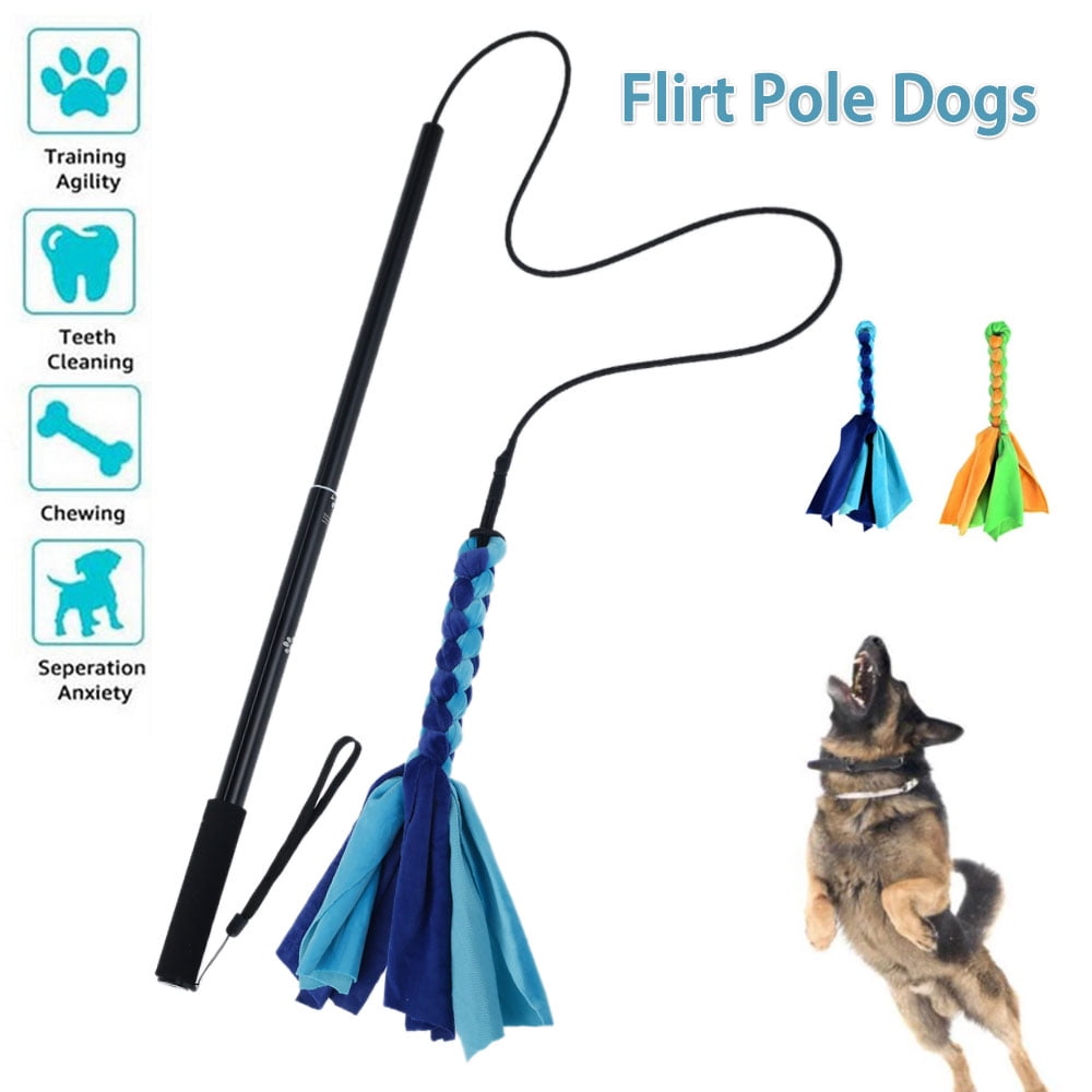 Squishy Face Studio Flirt Pole V2 with Lure Durable Dog Toy for Fun Obedience Training & Exercise 