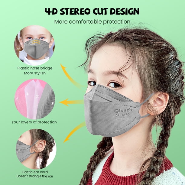 Mascarilla desechable FFP2 para ni?os, 50 piezas, 4 capas de protección, mascarillas faciales de color gris oscuro para ni?os y ni?as, tama?o adecuado para la cara de los ni?os LingWen 1327534361933