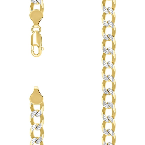 925 Sterling Silver Solid Super Flat Comfort Curb Chain Two-tone 7.4mm Necklace 26 Inch Chain Necklace for Women and Men