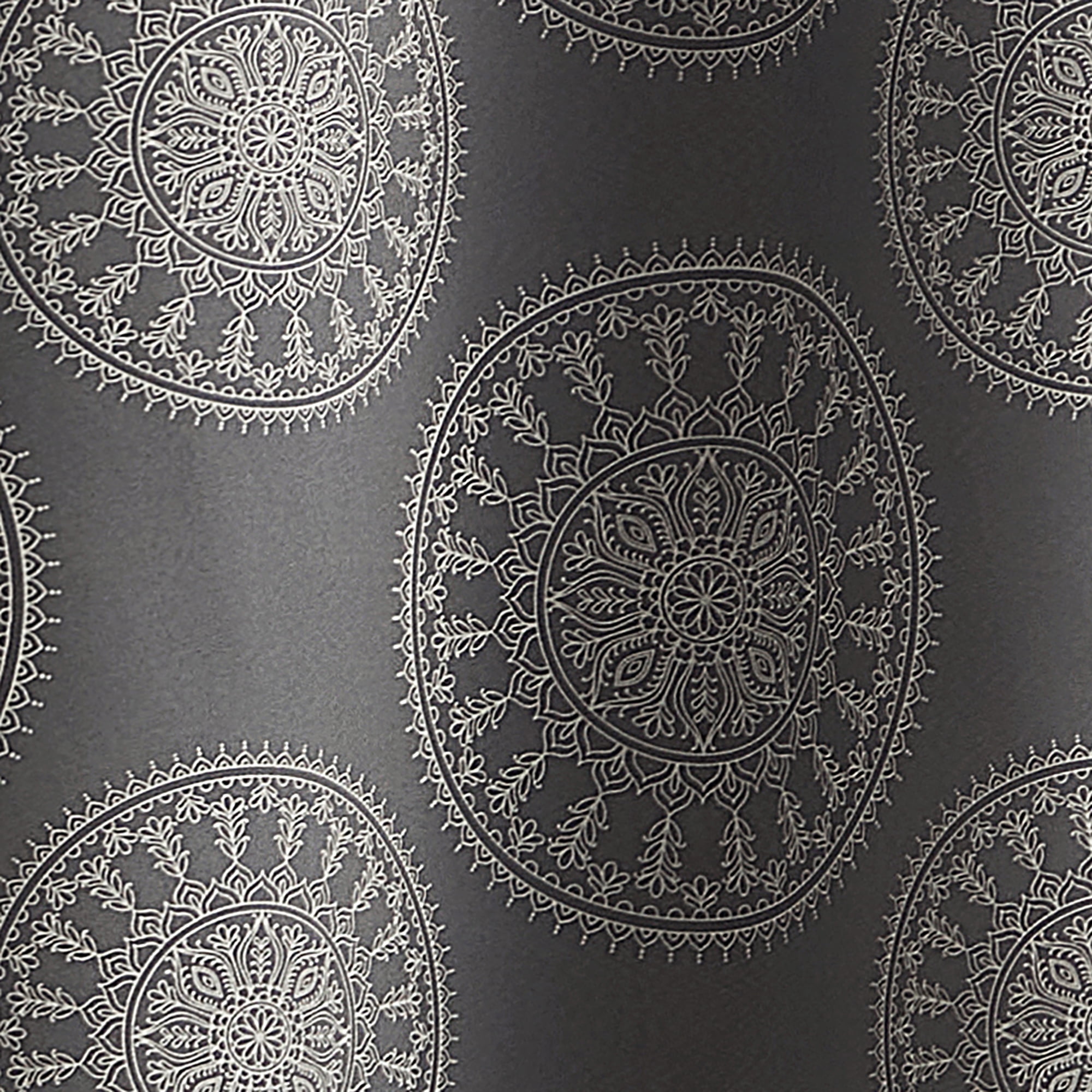 Mainstays Room Darkening Grommet Curtain Panel Pair, Set of 2, Medallion Gray, 30"W x 84"L