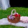 thumbnail image 4 of Cesta de flores para niña con asa, cesta de picnic portátil de imitación de ratán con flor violeta, 4 of 6