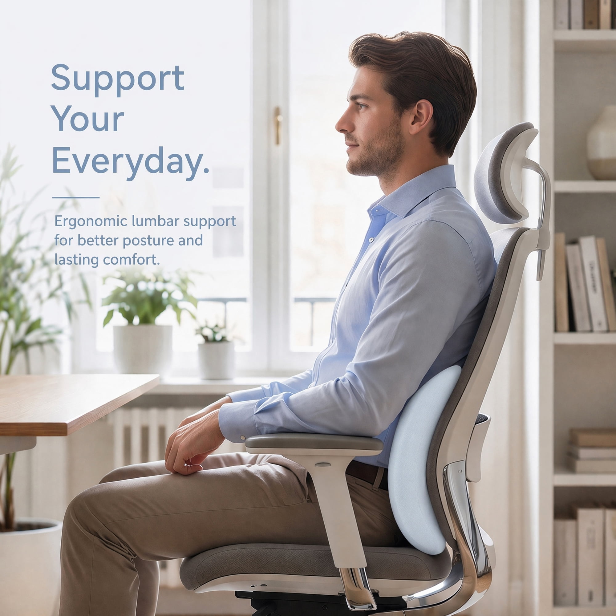 Unique Bargains Lumbar Support Pillow Memory Foam Back Support Blue 16.5" x 3.9" x 12.2"
