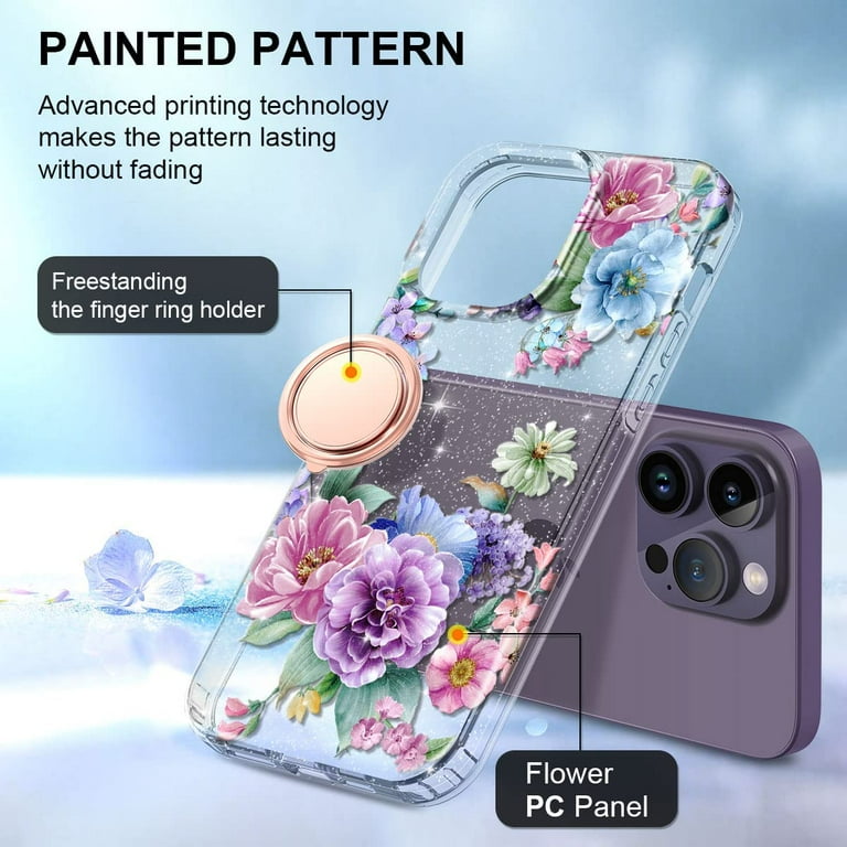 BENTOBEN For IPhone 12 Case, Ring Holder Edge Plating Rotation Kickstand Soft TPU Bumper Women Girls Slim Flexible Anti Slip Shockproof Protective