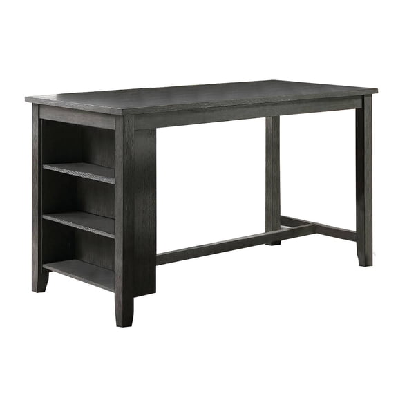 Counter Height Table with Storage Shelves - Modern Wood Dining Table, Gray Finish