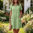 thumbnail image 5 of CHGBMOK Womens Casual Cuffed Button Down Shirt Dress Collared V Neck Short Sleeve Tunic Blouses Midi Dress with Pockets, 5 of 6