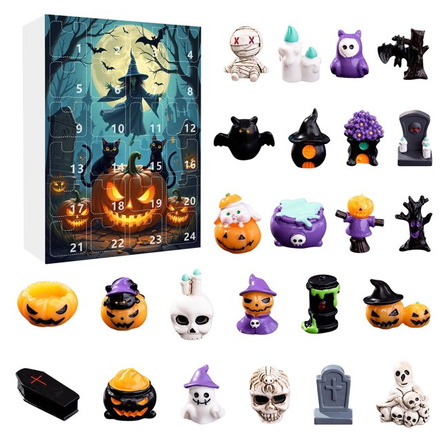 Calendario de cuenta atrás para Halloween, set sorpresa con juguetes para niños y adultos