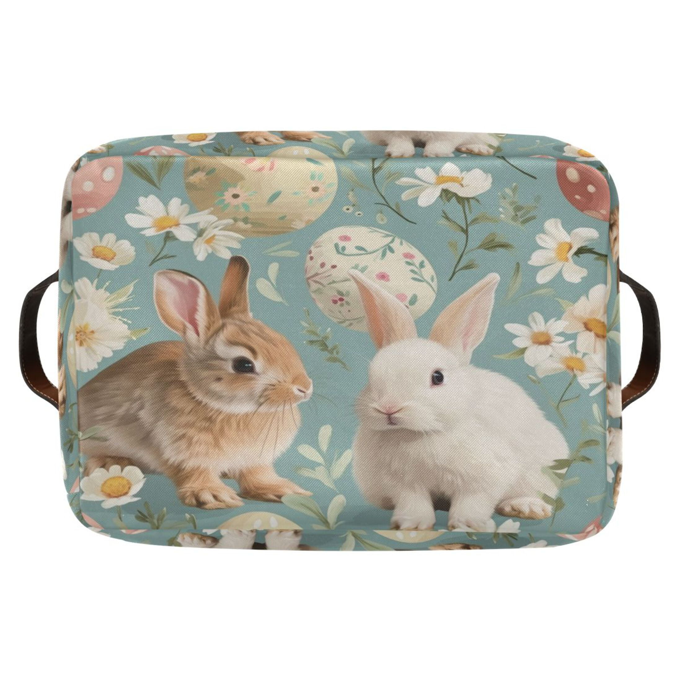 Easter Rabbit Eggs Flower Storage Bins with Handle Fabric Organizer Basket Foldable Box 2 Pack 14.2x10.2x8.3