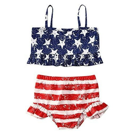 Styles I Love Toddler Little Girls Stars Stripes US Flag Design Flounce Bikini Swimsuit Holiday Bathing Suit Beach Swimwear