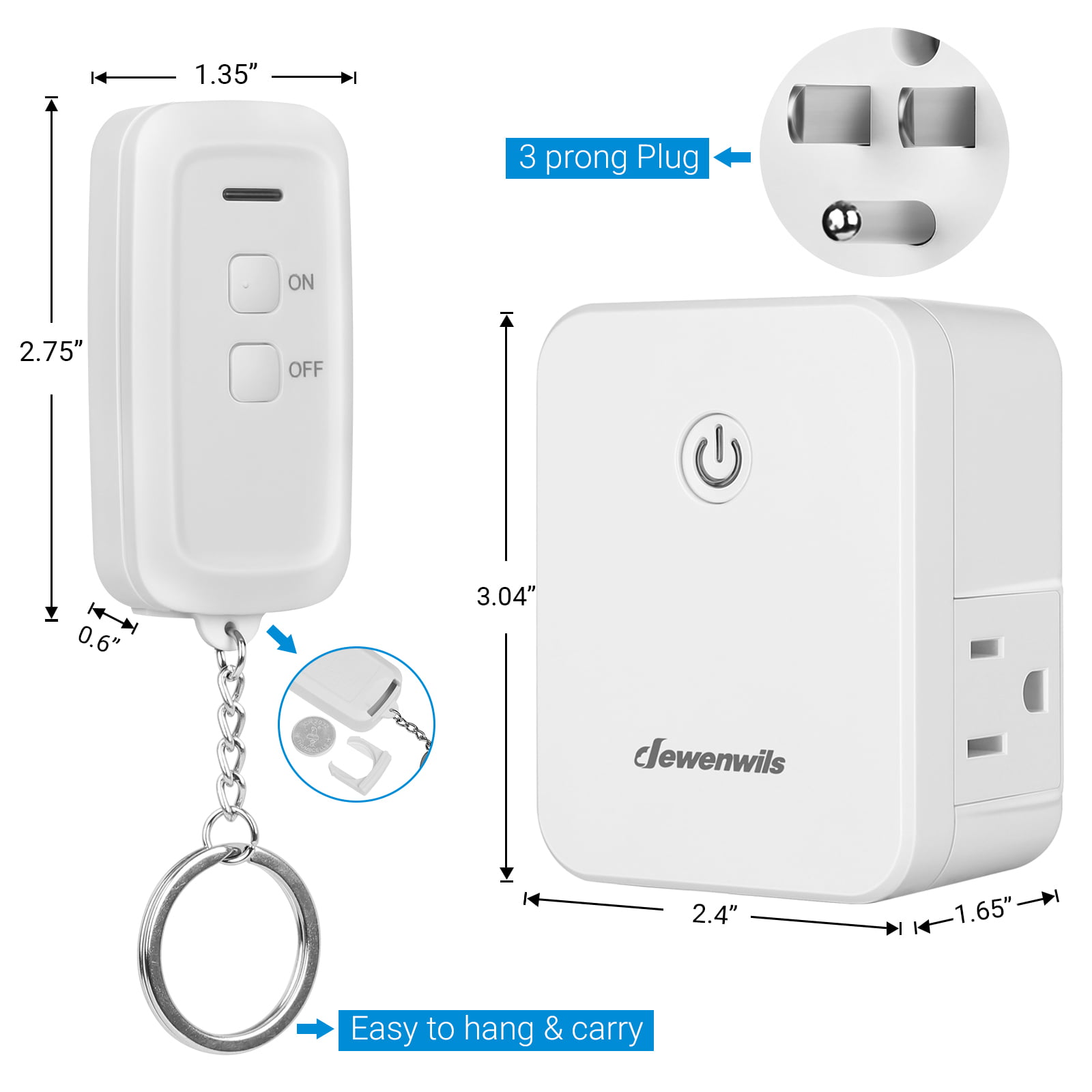 DEWENWILS Wireless Remote Control Outlet, No Wiring, Programmable &  Expandable Electrical Outlet Switch, 100FT Range, 125V/15A/1875W  Independent FCC Listed (1 Remote+3 Outlets)