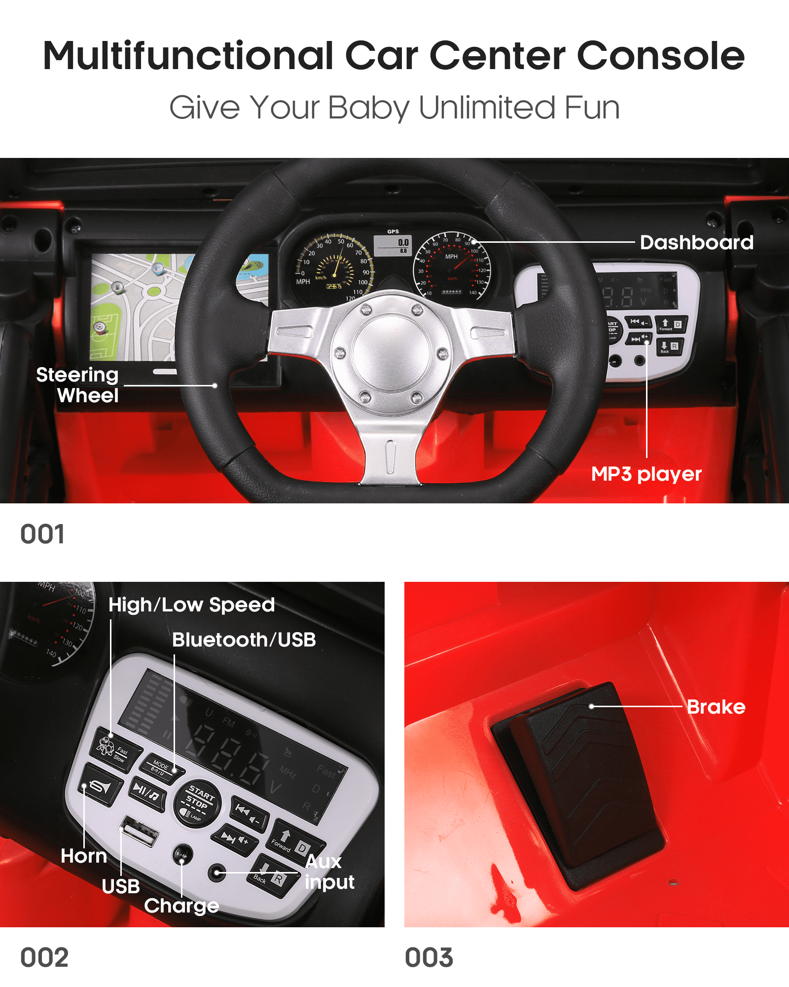 Naipo 12V Kids Ride on Truck Car , Electric Truck Car Toys,  Parent Remote Control, w/Spring Suspension MP3 Player, LED Lights and Safety Belt, USB & AUX Port