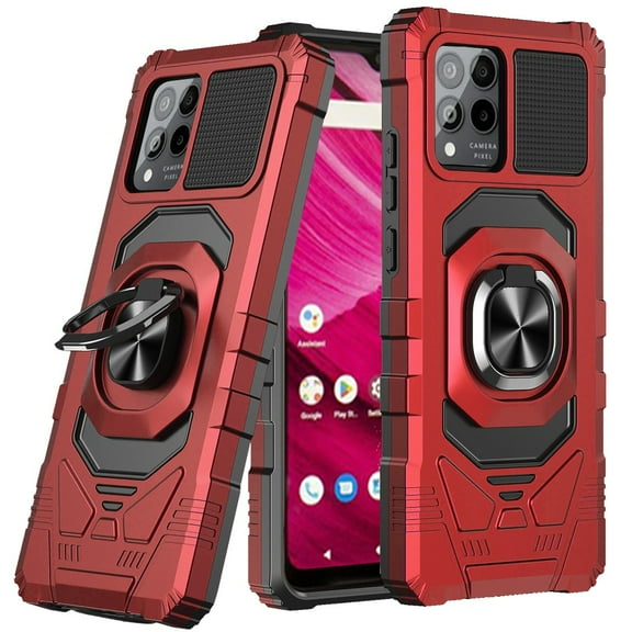 For T-Mobile REVVL 6x Pro 5G TMRV06P5G Robotic Ring Kickstand Cellphone Case - Red