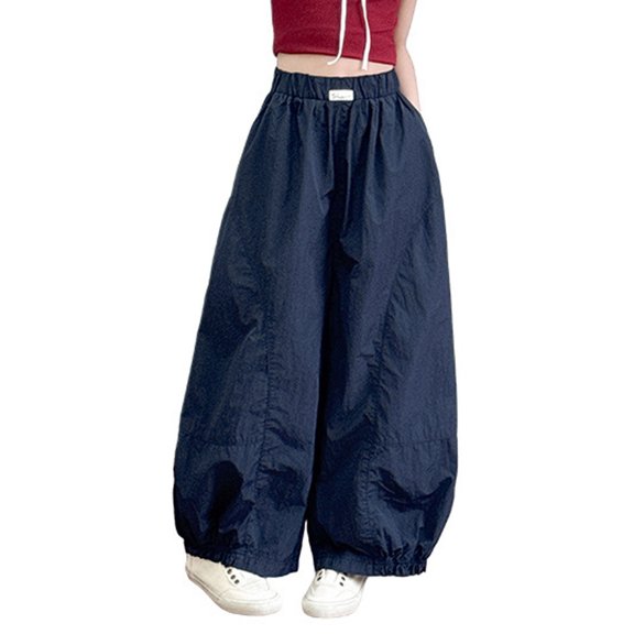 lnmuld Girls Lightweight Textured Balloon Pants Elastic High Waist Curved Split Seam Elastic Loose Casual Daily Pants Size:12-13 Years