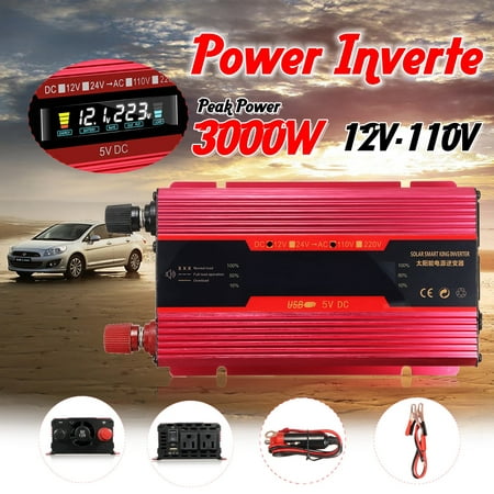 3000W Power Inverter DC 12V to AC 110V Power Inverter Converter or Home Car Outdoor Use With Clip Battery Cale + Cigarette Lighter (Best Inverter Battery For Home Use In India 2019)