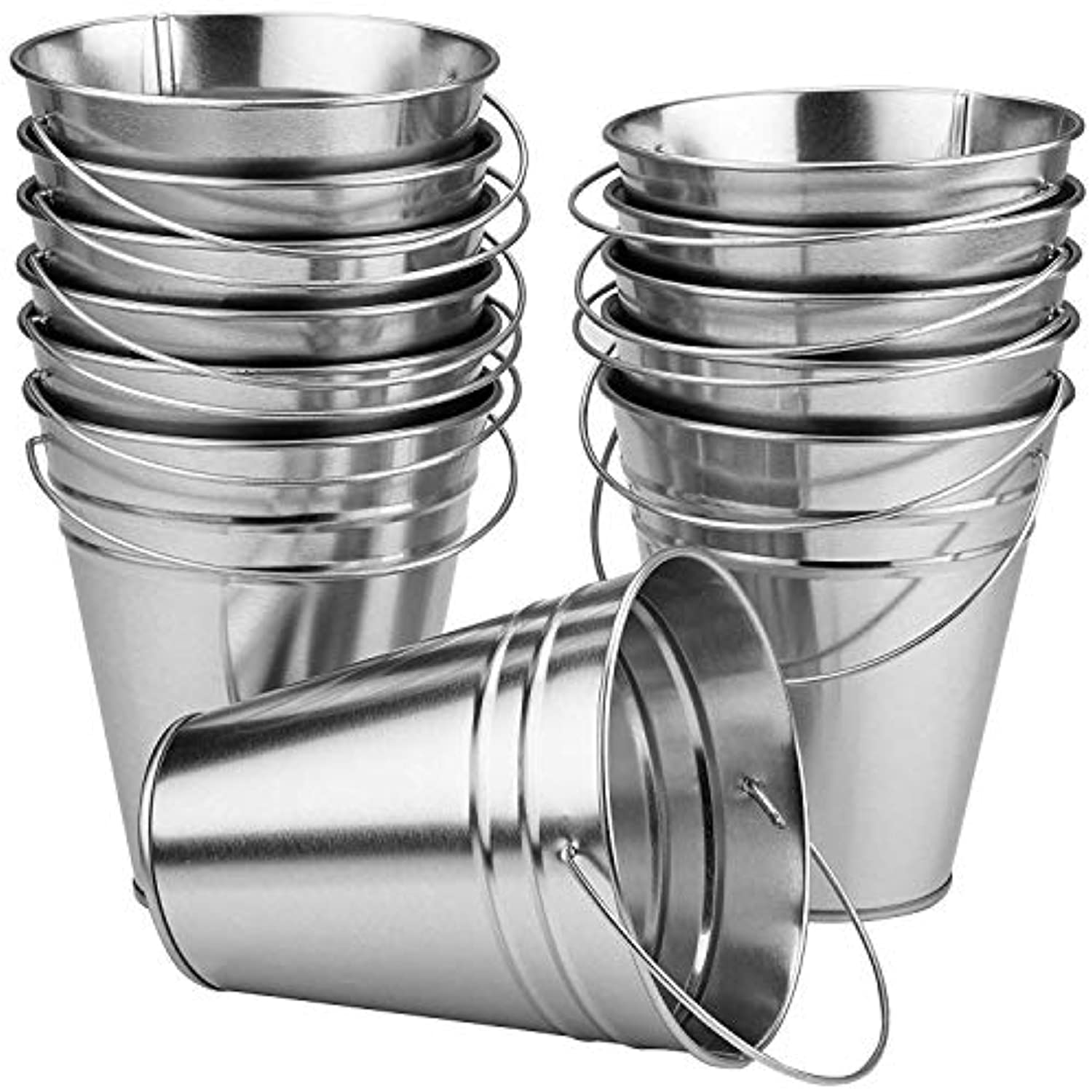 Large Galvanized Metal Buckets Bulk 12 Pack with Handle 5 X 4.5