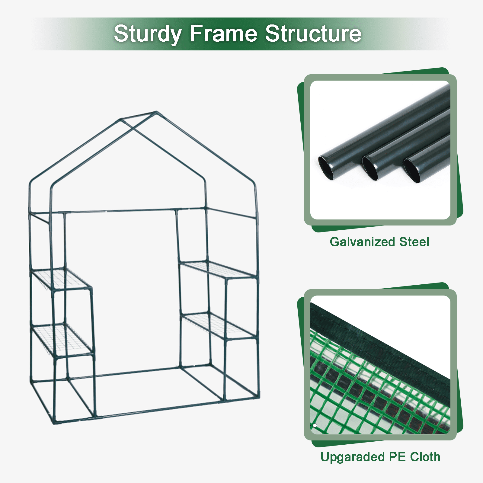 Gaptain Small Greenhouse with Anchors and Ropes, 3 Tier 4 Wired Shelves Indoor and Outdoor Greenhouse for Garden/Patio/Backyard/Balcony, Green PE Cover Easy to Assemble