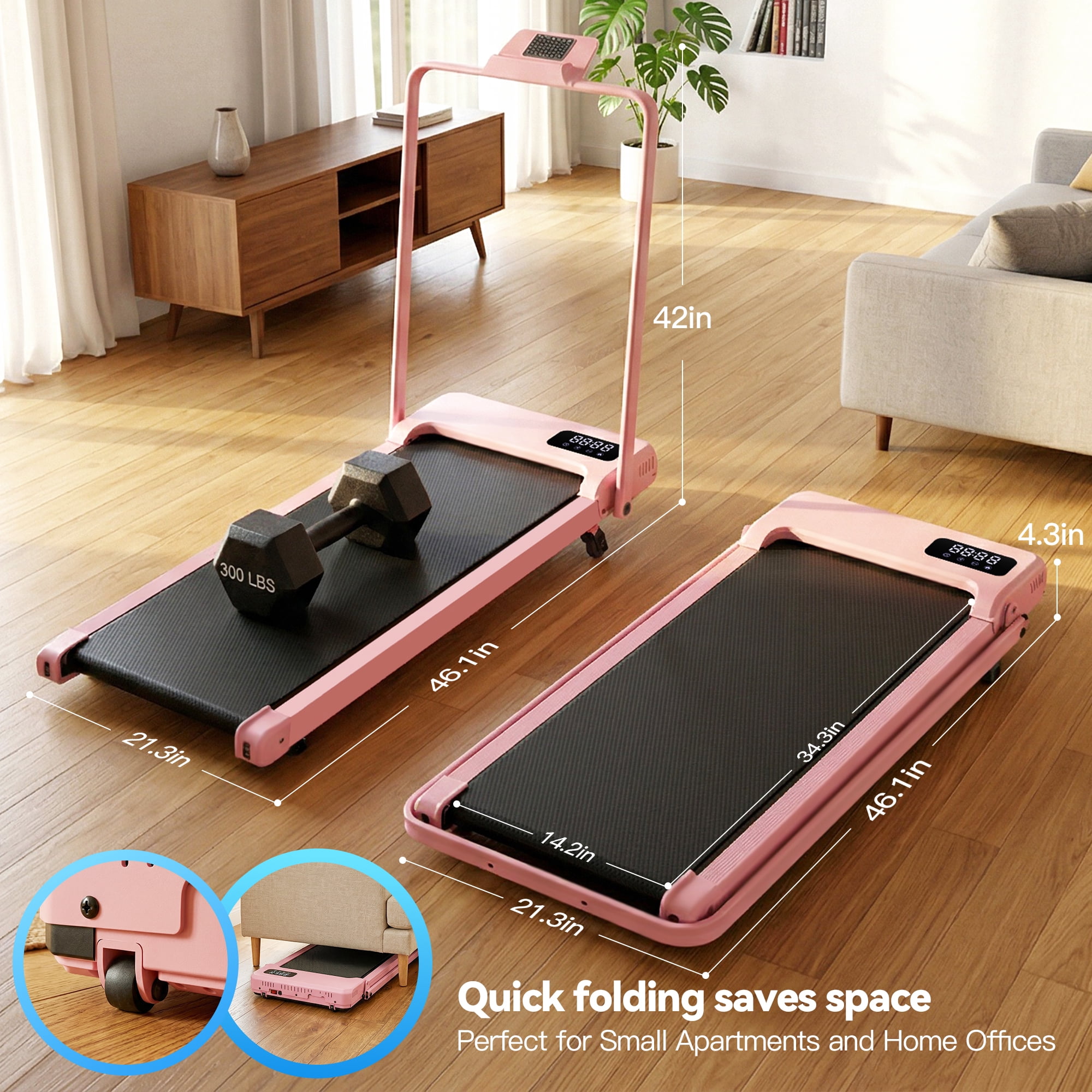 Simpfree Walking Vibration Pad with 8% Incline,3 in 1 Walking Pad with Handle Bar,2.5HP Treadmills for Home/Office/Gym,Under Desk Treadmill 300LBS Capacity,2S Folding,Installation-Free