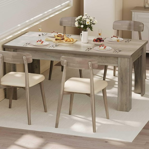 Huloretions Dining Table for 4-6, 63" Inch Dining Tables for 4, Farmhouse Large Kitchen Dining Table, Rectangular Dining Room Table, Dinner Table for Kitchen, Living Room, Dining Room, Rustic Gray