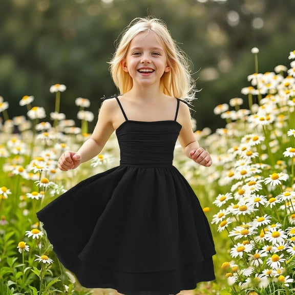 Black Girls Dress Spaghetti Strap Girls Tulle Dress 1st Birthday Girl Outfit Little Girl Dresses 10 Years