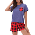 thumbnail image 4 of Defitshape Women's 2 Piece Pajamas Set Printed Summer Short Sleeve Shirts Shorts Set Lightweight Soft Lounge Set Cute Sleepwear Blue Plaid Large, 4 of 4