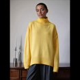 thumbnail image 4 of Suéter de Mujer, Jersey de Punto Grueso de Larga con Dobladillo Alto y Bajo, Jersey Básico de Moda para Otoño e Invierno Amarillo S, 4 of 10