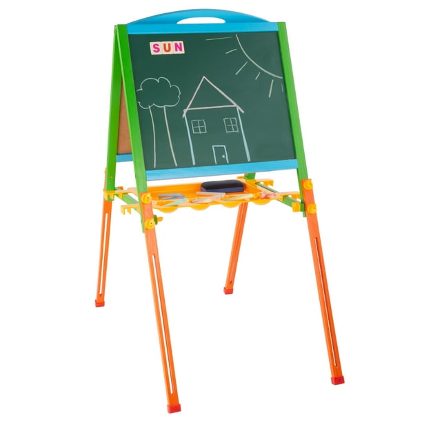 TwoSided Wooden Children's Adjustable Chalkboard and