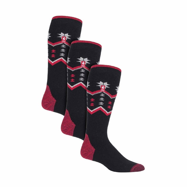 3 Pairs Ultra Lite Mens Ski Socks | Heat Holders | Funky Patterned Striped Knee High Socks