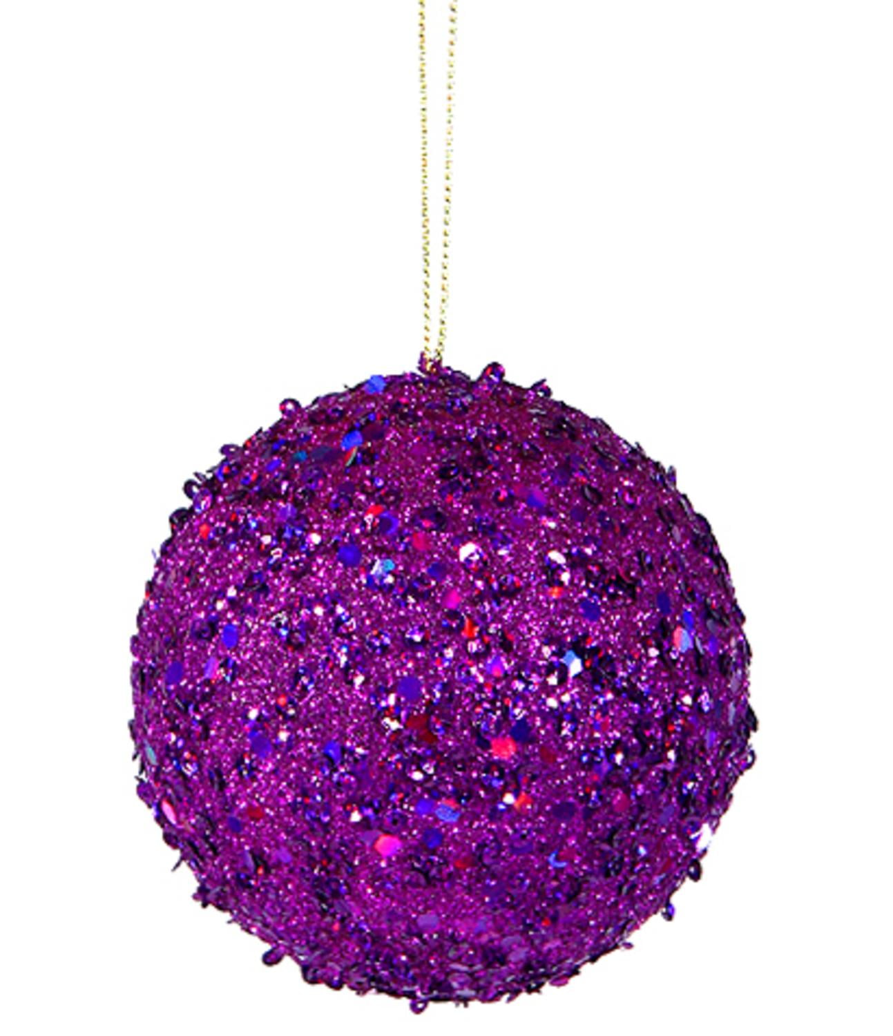 Fancy Purple Holographic Glitter Drenched Christmas Ball Ornament 4