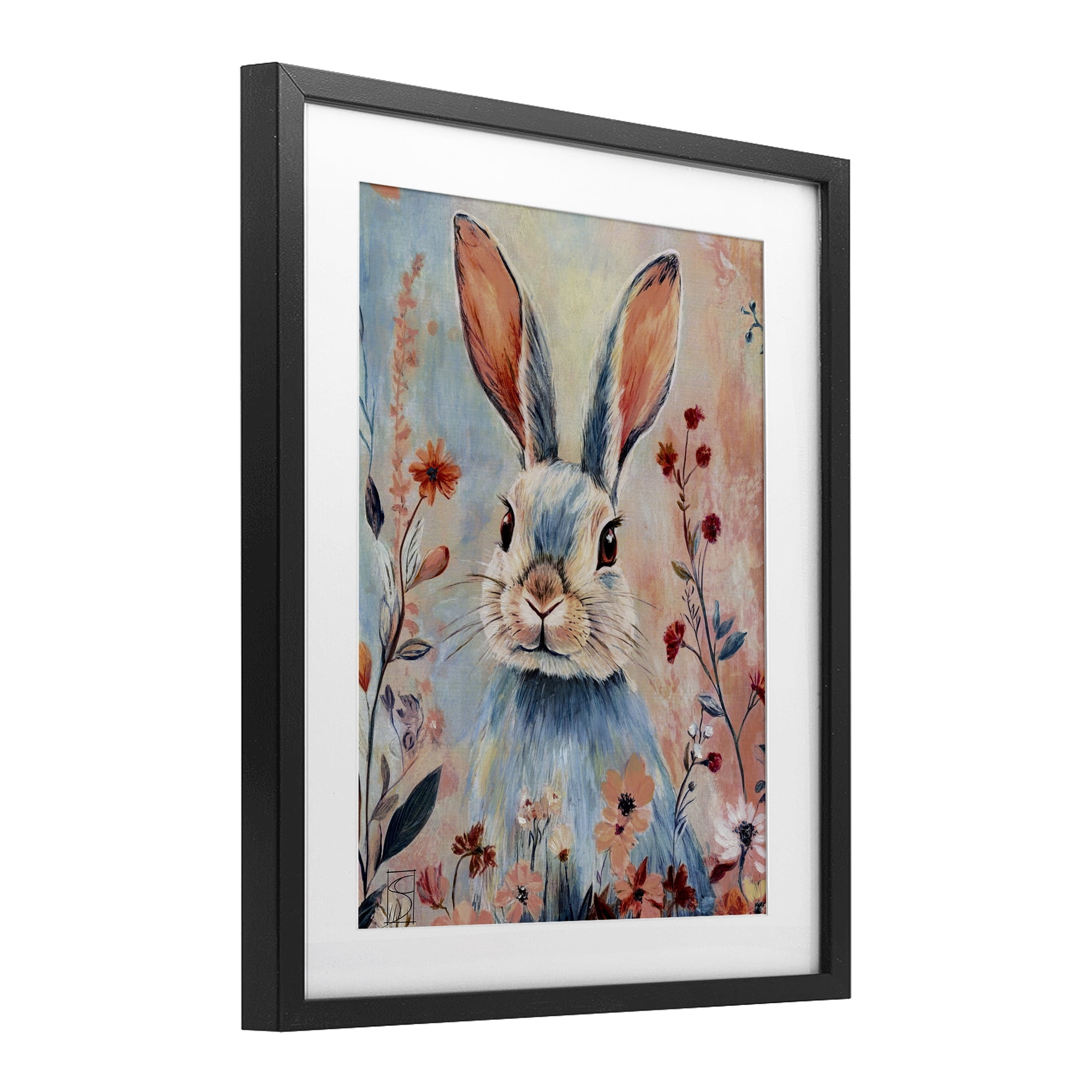 Stupell Industries Blue Rabbit & Wildflowers Black Framed Print Under Glass, design by Sara Culpepper